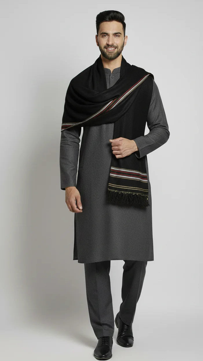 Black Unique Border Men Shawl