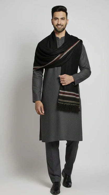 Black Unique Border Men Shawl