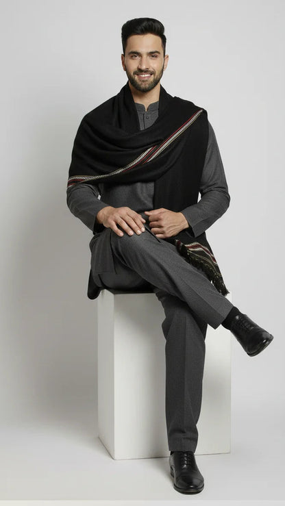 Black Unique Border Men Shawl