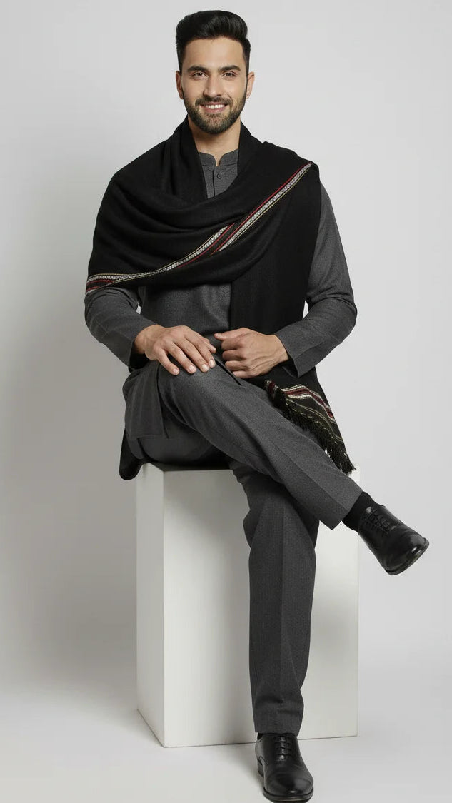 Black Unique Border Men Shawl
