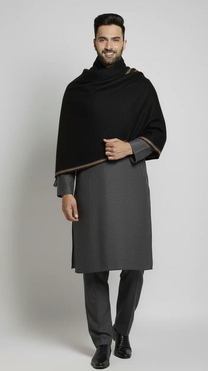 Black Unique Border Men Shawl