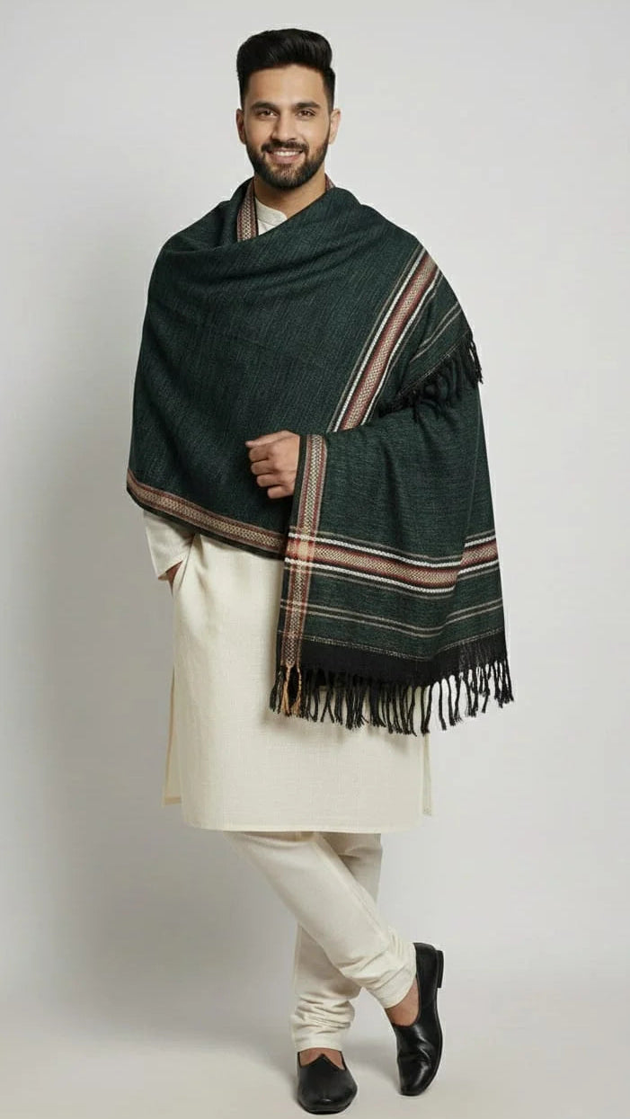 Green Unique Border Men Shawl