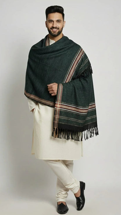 Green Unique Border Men Shawl