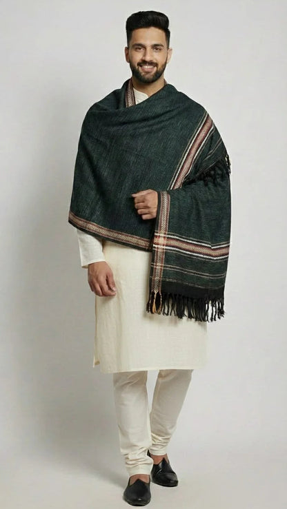 Green Unique Border Men Shawl